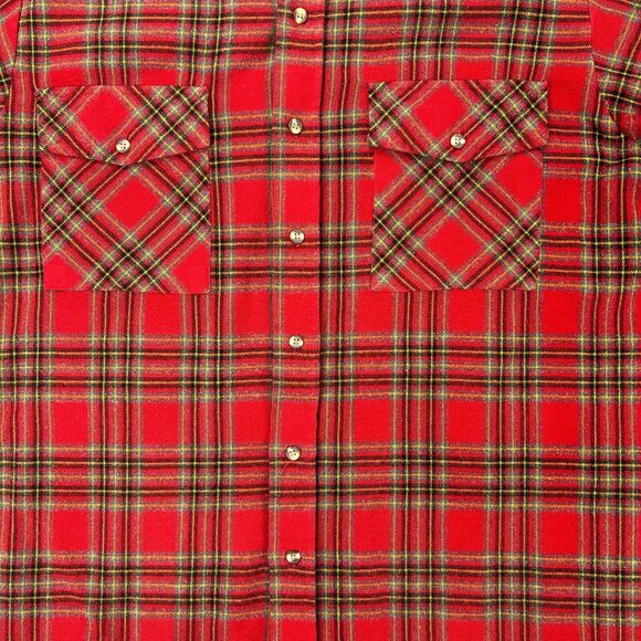 Shaver Lake Men Button Up Shirt Large Red Plaid Flannel Long Sleeve Collar - Picture 2 of 9